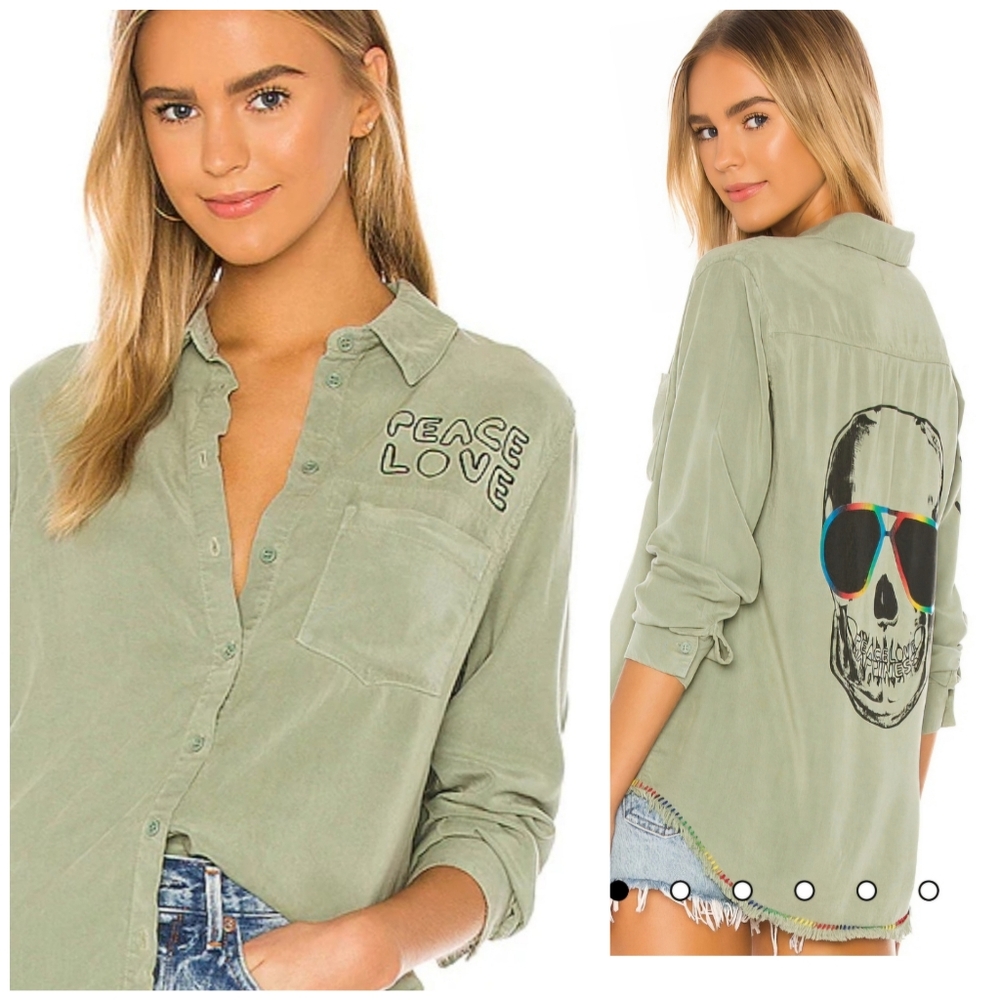 Lauren Moshi Sage Button-Down Shirt with Skull Design